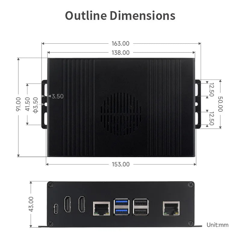 Raspberry Pi 5 All-In-One Mini-Computer Kit PCIe to 4-Ch USB3.2 Gen1 Ports Aluminum Alloy Case