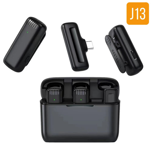 Custom New J13 J11 Portable Wireless 20M Lavalier Microphone Transmitter and Receiver Clip Lable Audio Video Mic with Type-C Lightning Manufacturer