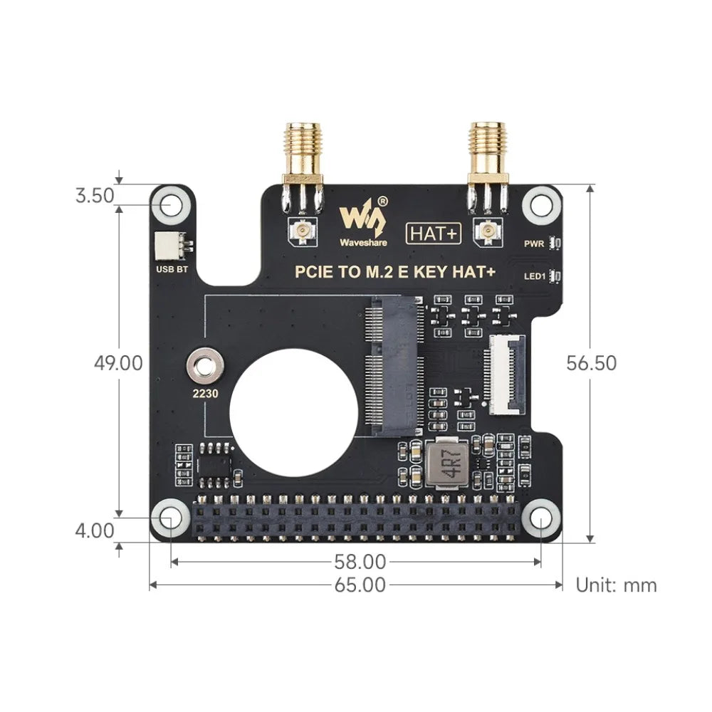 PCIe To M.2 E KEY HAT for Raspberry Pi 5,Compatible With NGFF (M.2 E Key) Wireless NIC,Supports USB BT Connection