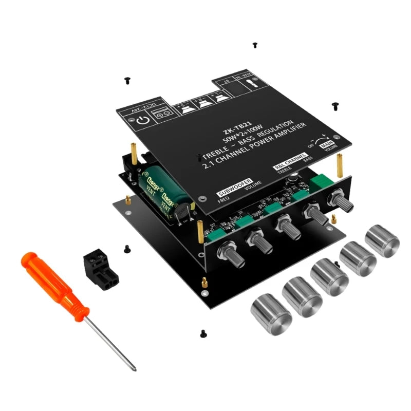 Custom LT-Digital Power Amplifier Module +Screwdriver, ZK-TB21 2.1 Channel High Low Tone 50Wx 2+100W Power Amplifier Board BLE5.0 G32B Manufacturer