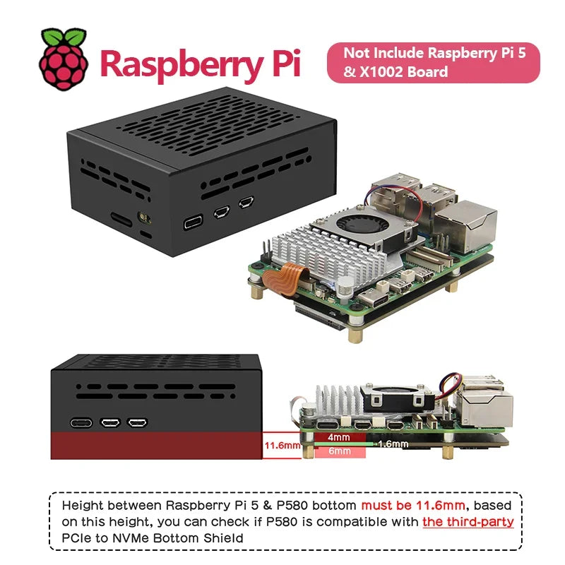 Custom Metal Case P580 for Raspberry Pi 5 & X1002 Board (NOT Support X1000/X1001/X1003 Board!!!) Custom