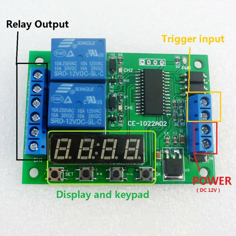 Custom OEM IO22A02 DC 12V 2CH Multi-function Delay Relay Timer Time Switch for PLC LED Motor Manufacturer