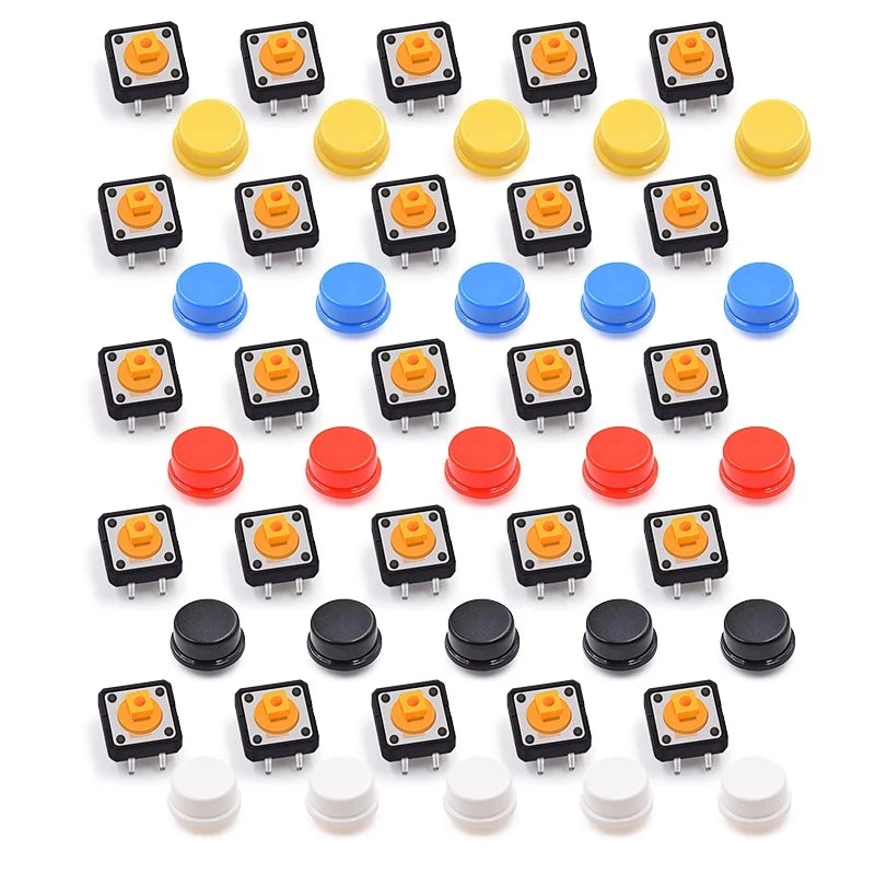 Custom 25PCS Tactile Push Button Switch Momentary 12*12*7.3MM Micro switch button + 25PCS Tact (5 colors) for Arduinos Manufacturer