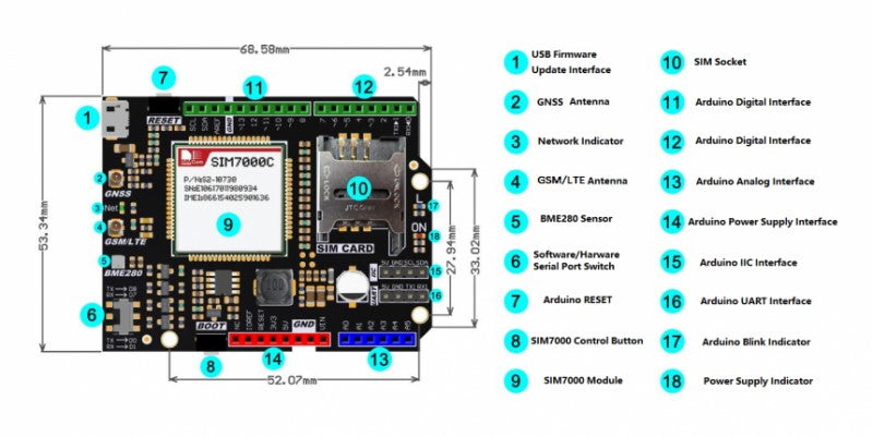 SIM7000E NB-IoT/LTE/GPRS/GPS Expansion Shield Custom PCB pcba internet radios charger module pcba customize