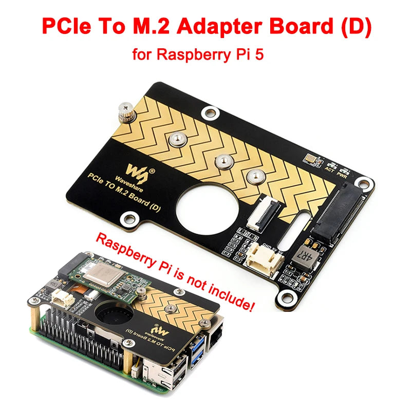 Custom Raspberry Pi 5 PCIe To M.2 Adapter Board (D) NVMe M.2 SSD 2280 / 2260 / 2242 / 2230 Size Gen2 Gen3 Support for RPi 5