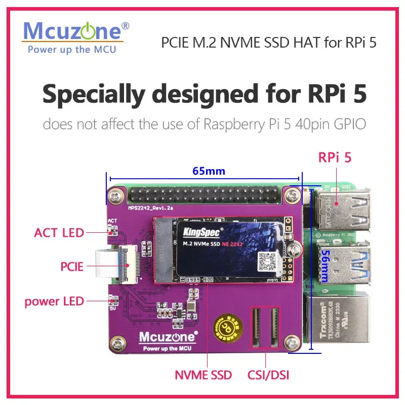 New Generation 3 MPS2242 PCIE M.2 NVME SSD HAT for Raspberry Pi 5 2230 2242 Custom Support Electronic Components