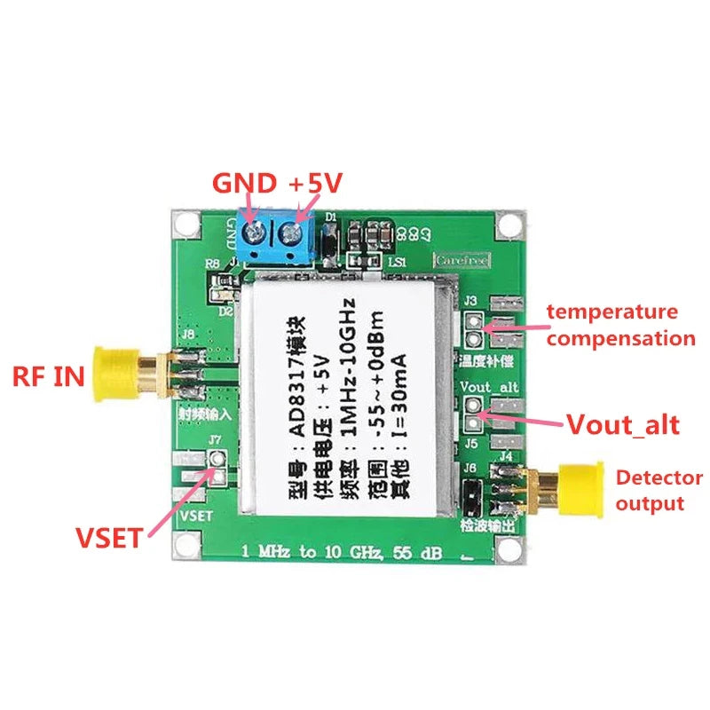 Custom DC AD8317 Radio Frequency Logarithmic Detector Power Meter 1M-10000MHz -55 dBm to 0dBm 1MHz to 10GHz RF Power Manufacturer
