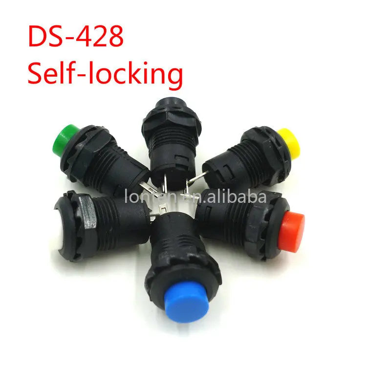 Custom 5Pcs DS428 12mm Self-locking Push Button Switch Black Red Green Yellow Blue White Manufacturer