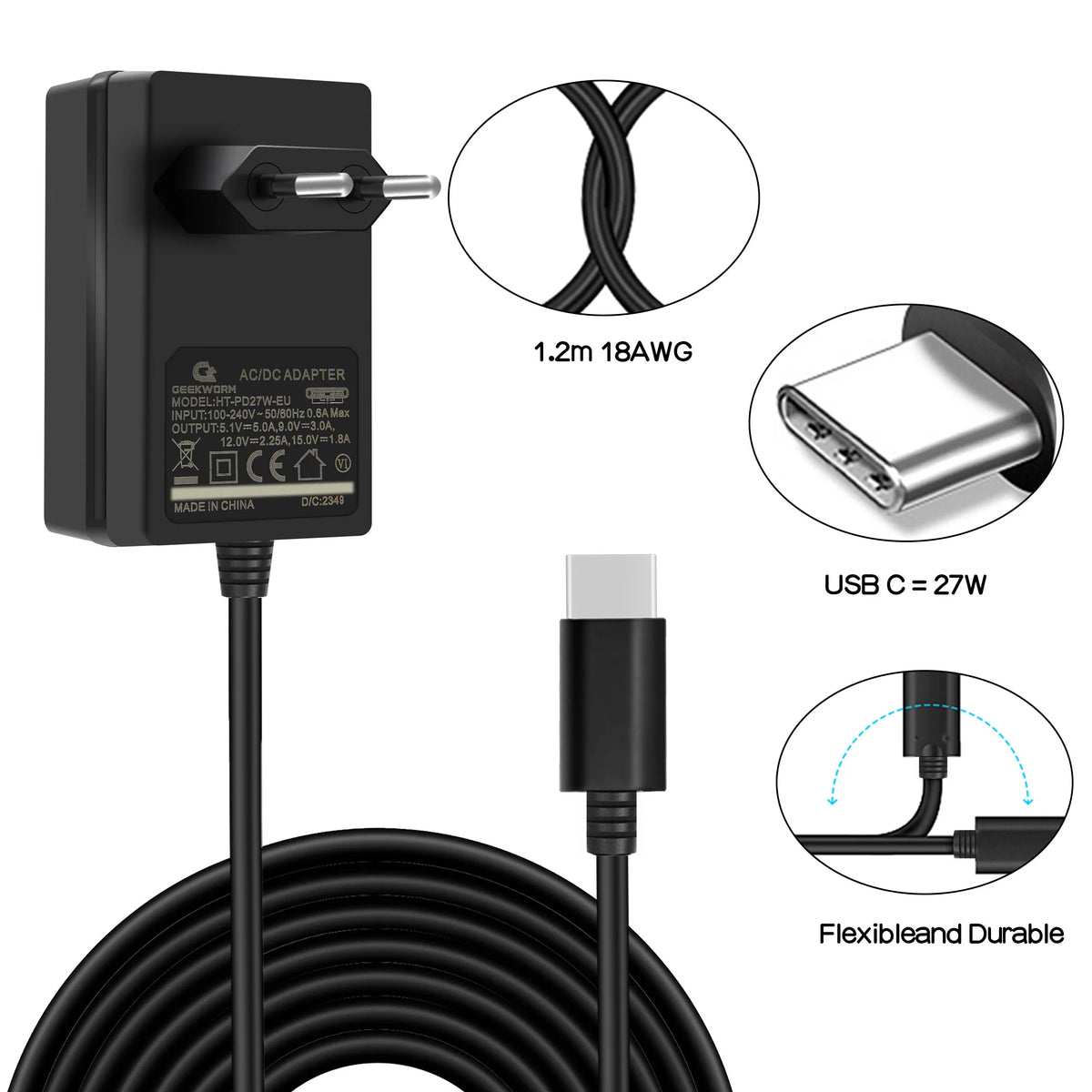 Custom  Raspberry Pi 5 USB-C Power Supply, PD 27W Type C Power Adapter for Raspberry Pi 5