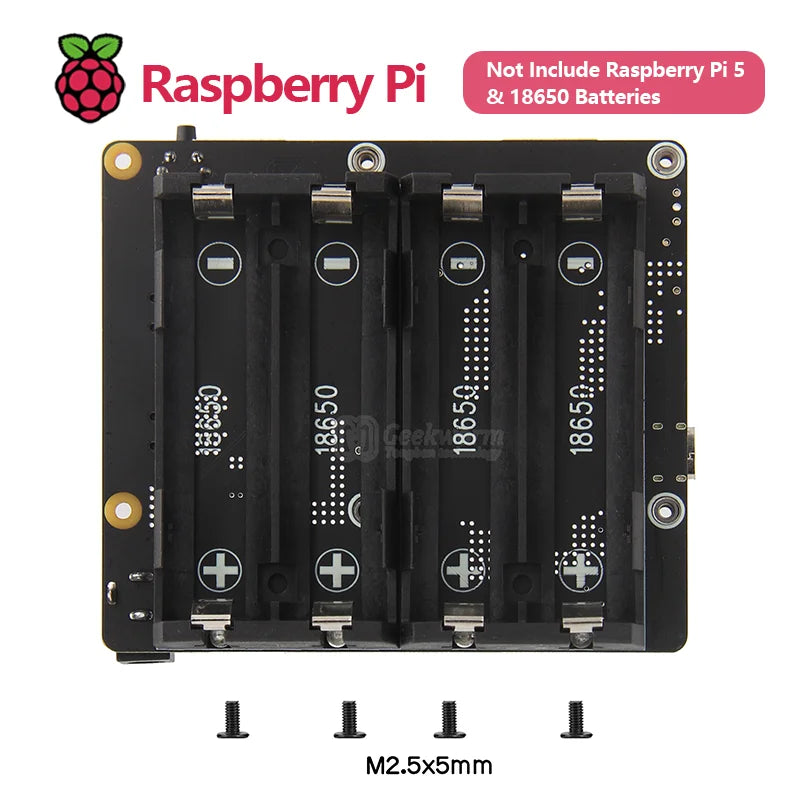 Custom X1202 Extension Board UPS & Power Management Board with 4 Cell 18650 Battery Holder for Raspberry Pi 5