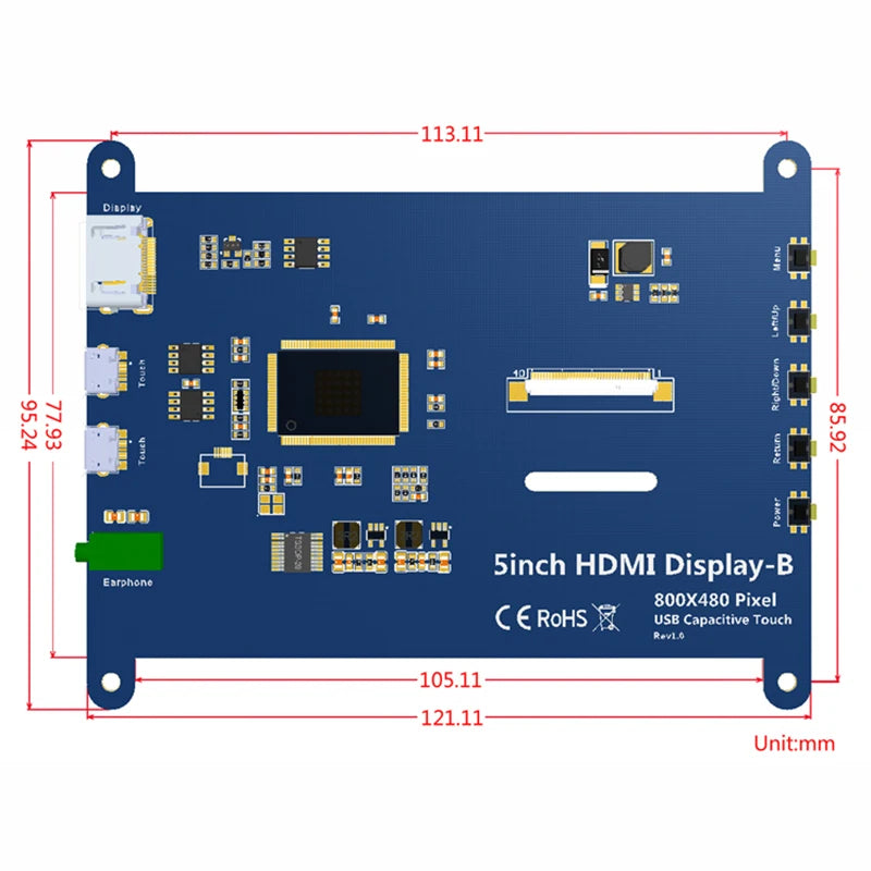 Custom 5 Inch 800x480 HD-compatible 5 Point Touch Capacitive LCD Screen with OSD Menu for Raspberry Pi 3 B+ / PC / Microsoft Xbox360 Manufacturer