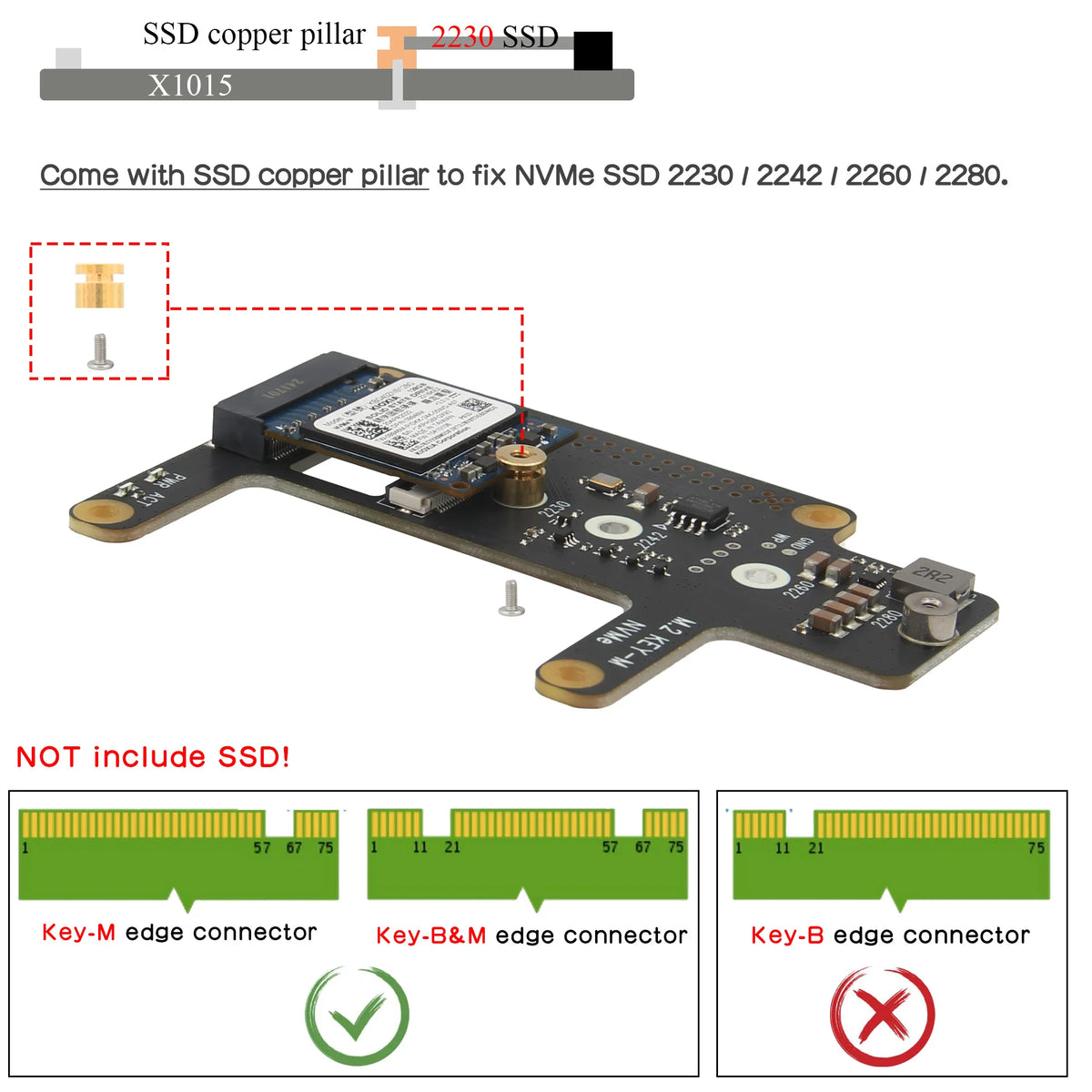 Custom  X1015 PCIe to M.2 Key-M NVMe SSD for Raspberry Pi 5