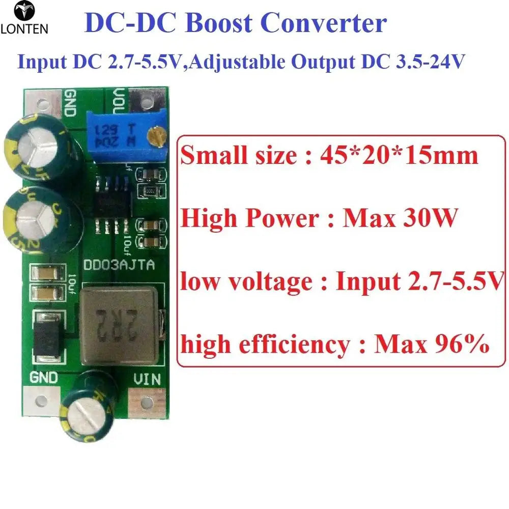 Custom 30W DC 3V 3.3V 3.7V to 5V 6V 7.5V 9V 10V 12V 14.8V 24V Step-Up Boost Converter Board for 18650 lithium battery Manufacturer