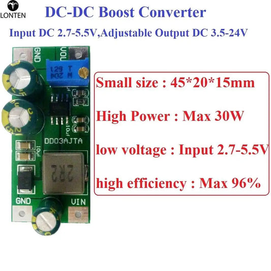 Custom 30W DC 3V 3.3V 3.7V to 5V 6V 7.5V 9V 10V 12V 14.8V 24V Step-Up Boost Converter Board for 18650 lithium battery Manufacturer