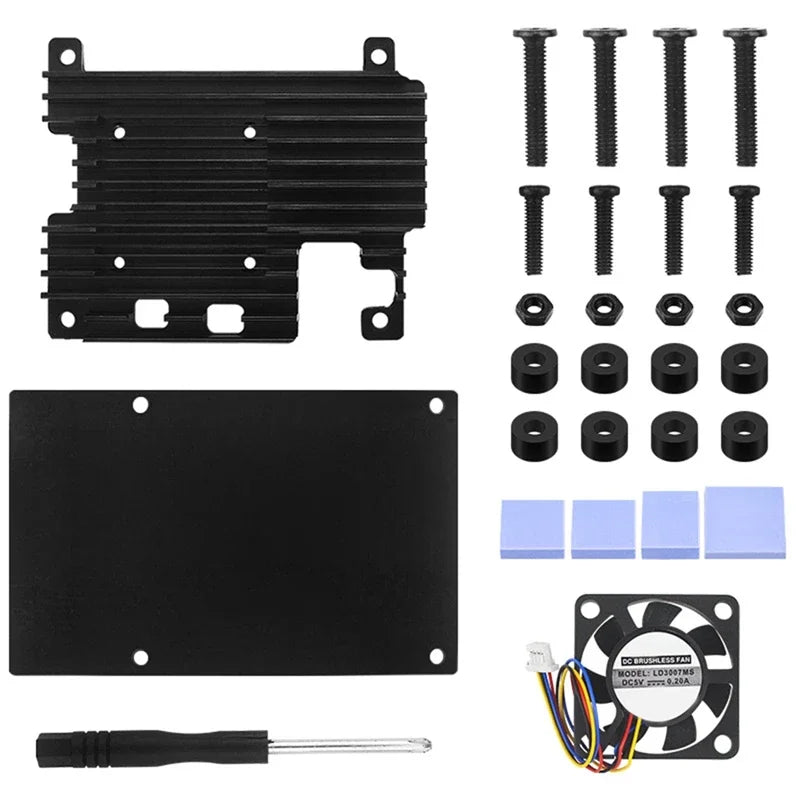 CNC Black Aluminum Case with Active and Passive Cooling Fan RPi 5 Metal Case for Electronic Components Raspberry Pi 5