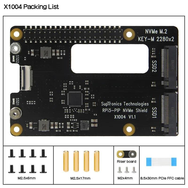 Raspberry Pi 5 PCIe To M.2 NVMe Dual SSD Adapter Board HAT Pi5 Double 2280 X1004 (NOT Support BOOT From NVME SSD