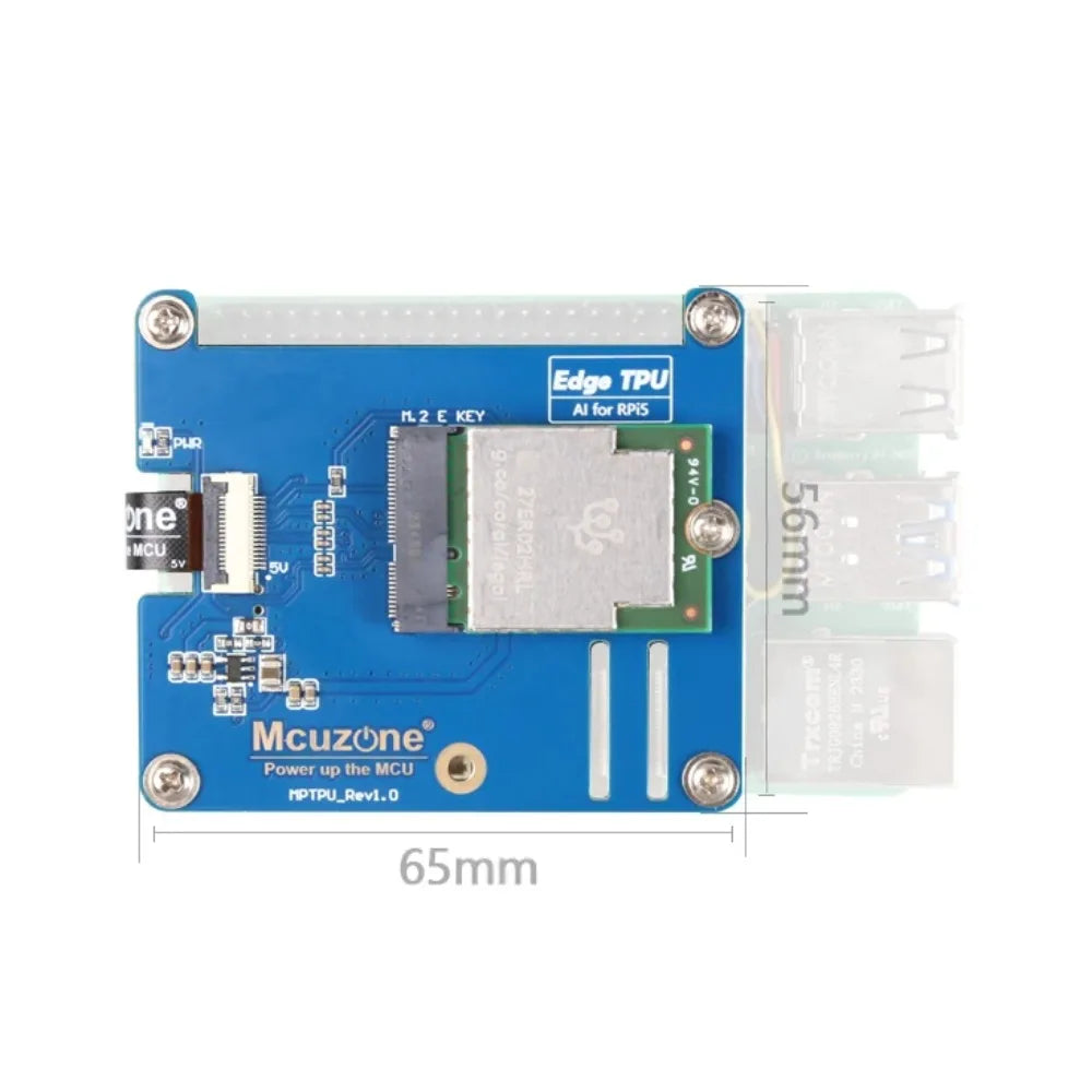 MPTPU Raspberry Pi 5 PCIE To TPU HAT   M.2 E Key Interface, Support Google Coral Edge TPU Custom