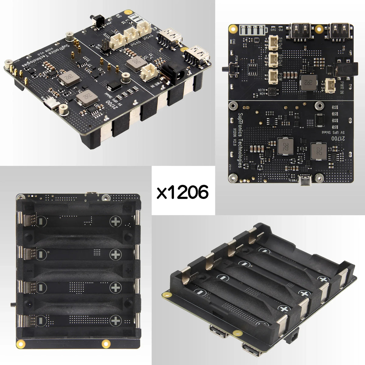 X1206 V2.0 Power Management Board 21700 5V UPS HAT Compatible with 4 Cell 21700 Batteries for Raspberry Pi 5