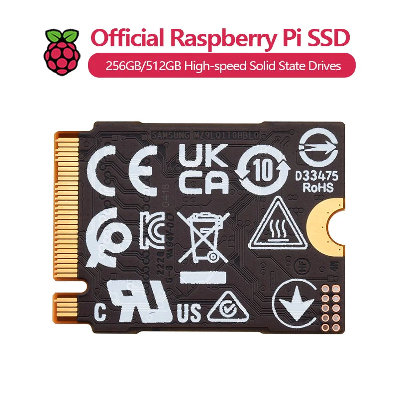 Official Raspberry Pi SSD Kit 256GB/512GB M.2 2230 PCIe Gen 3 40k/70k IOPS for Raspberry Pi 5