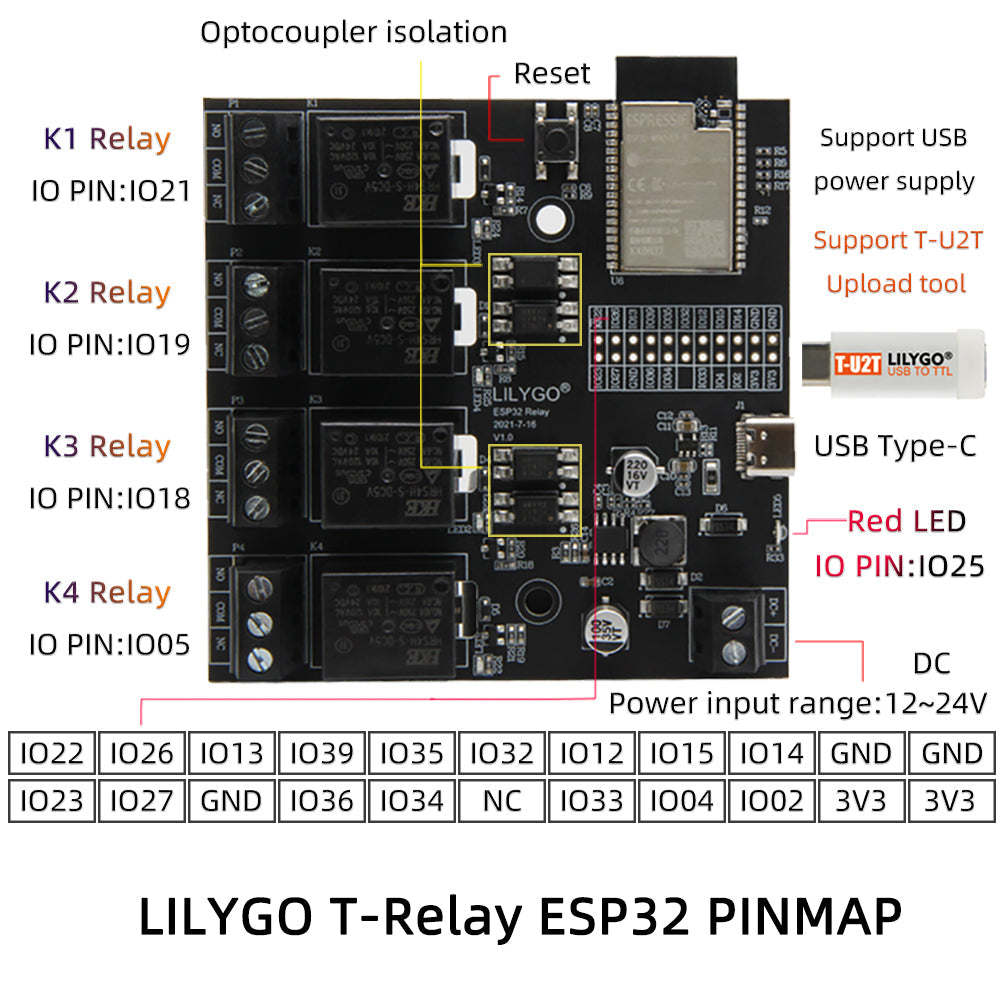 TTGO T-Relay ESP32 chip DC 5V 4 group Relay 4MB Flash Iot Relay supports WiFi custom PCB motor fan controller PCBA customize