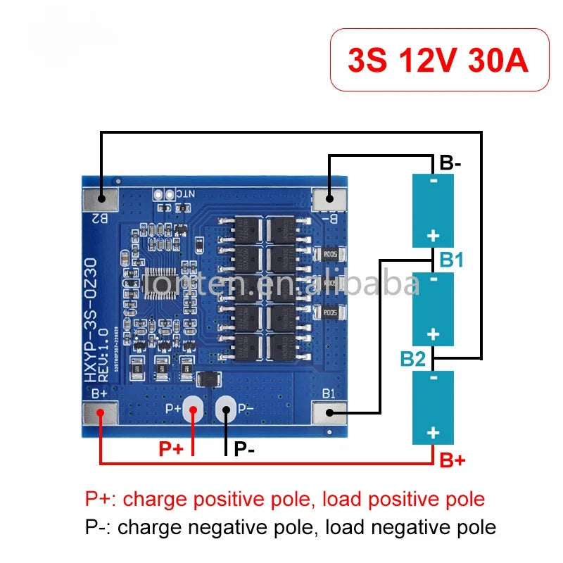 Custom 3S 12V 15A / 20A BMS 18650 Lithium Battery Protection Board 11.1V 12.6V Anti-overcharge With Balance And Temperature Control Manufacturer