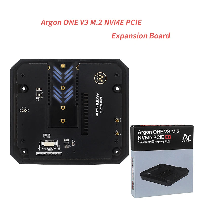 Argon ONE V3 M.2 NVMe PCIe Expansion Board (Only) with Built-in Aluminum Heatsinks for Raspberry Pi 5 Boot From M.2 NVMe Drive