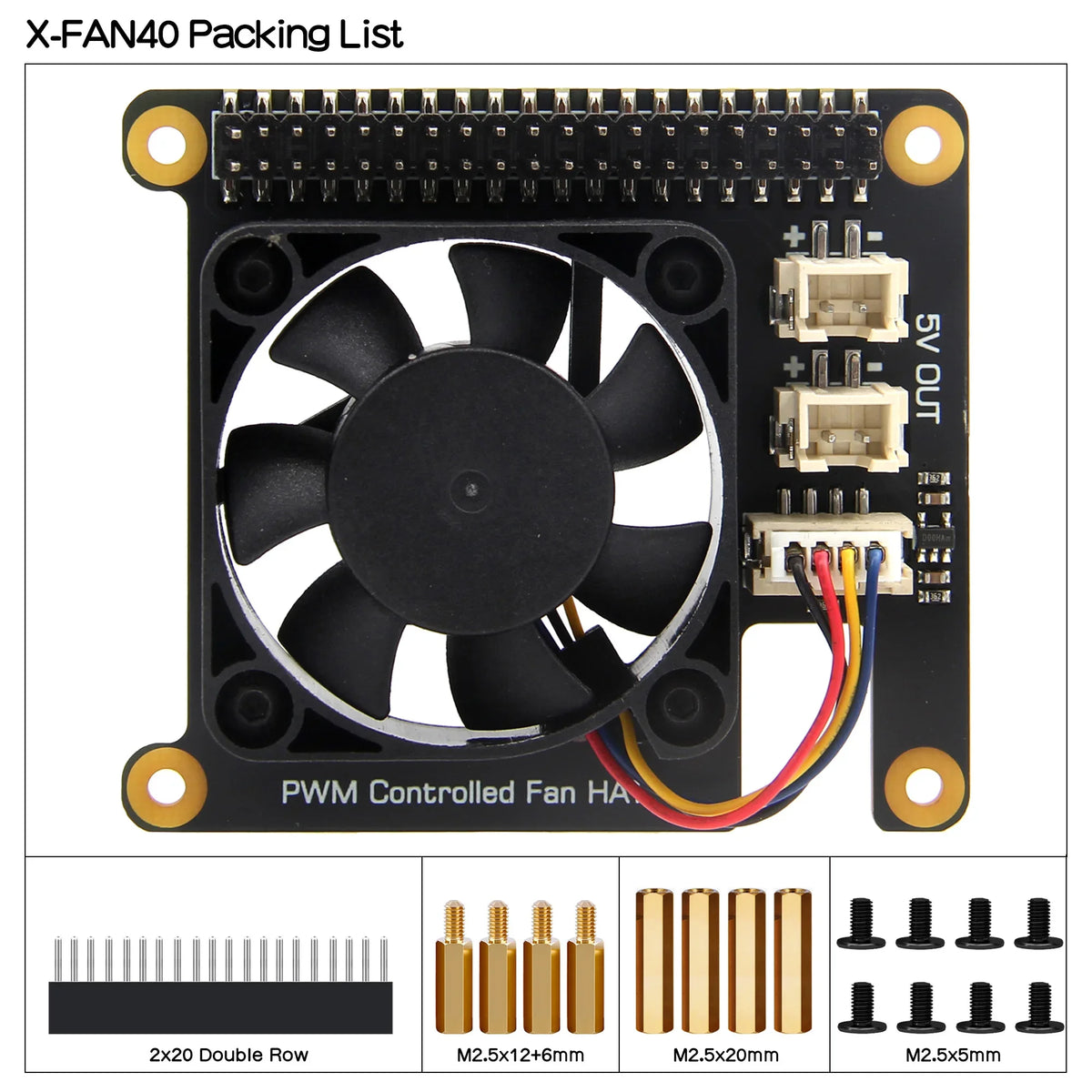 X-FAN40 PWM Cooling Fan HAT for Raspberry Pi 5 / X1001-Max / X1004 M.2 NVMe SSD Hat