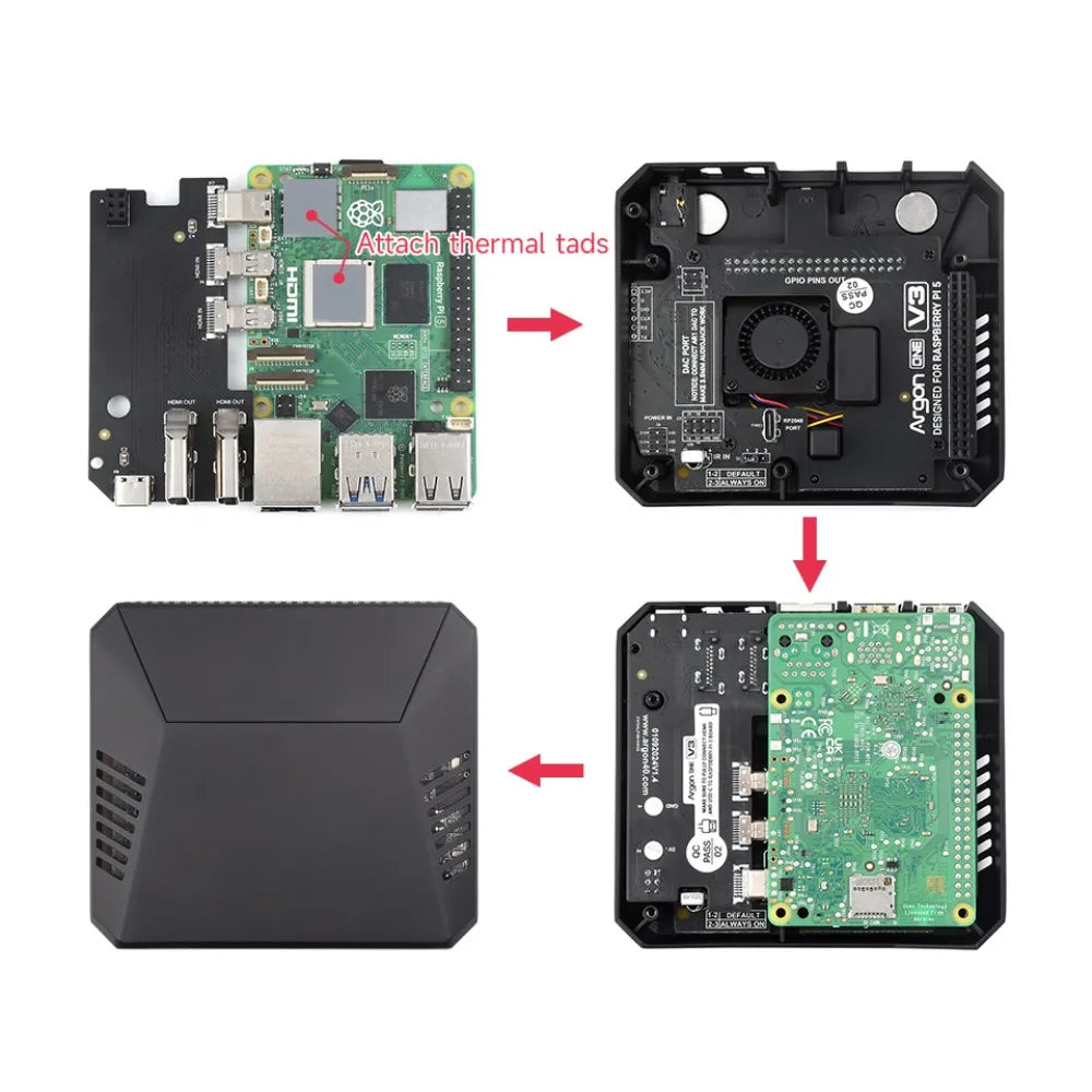 PI5-CASE-ARGON-ONE,Argon ONE V3 Aluminum Alloy Case for Raspberry Pi 5,Built-in Cooling Fan,Optional for M.2 NVME Expansion Slot