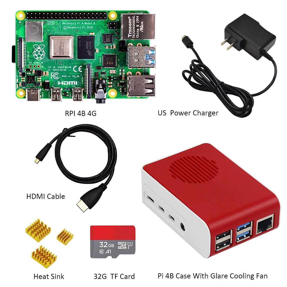 Custom Lonten Original Raspberry Pi4 Model B Kit 4GB RAM + case with fan +EU/US/UK Type-C 5V/3A Power charger+ cable+32G TF card+ h Manufacturer