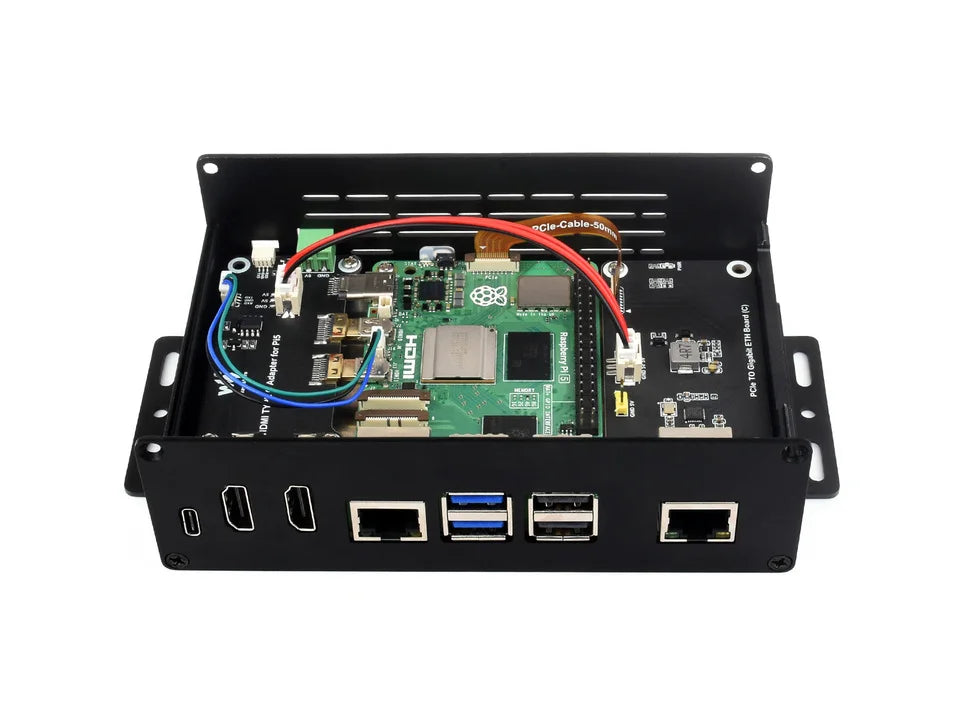 Waveshare's Multifunctional All-in-One Mini Computer Kit for Raspberry Pi 5 Aluminum Alloy Case PCIe Adapters for Processor