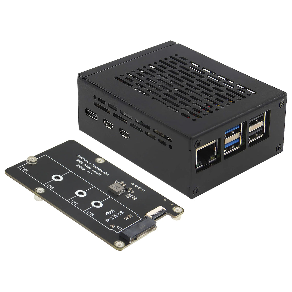 Custom  X1002 pcie to NVMe Board with P580 Metal Case for Raspberry Pi 5