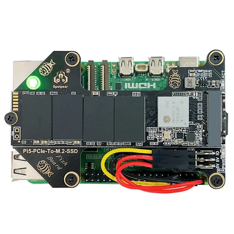 Raspberry Pi 5 PCIe to M.2 NVMe SSD Adapter Board HAT One-Body Pi5-PCIe-Fish-Board-A For Pi5