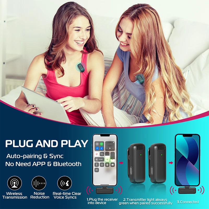 Custom New J13 J11 Portable Wireless 20M Lavalier Microphone Transmitter and Receiver Clip Lable Audio Video Mic with Type-C Lightning Manufacturer