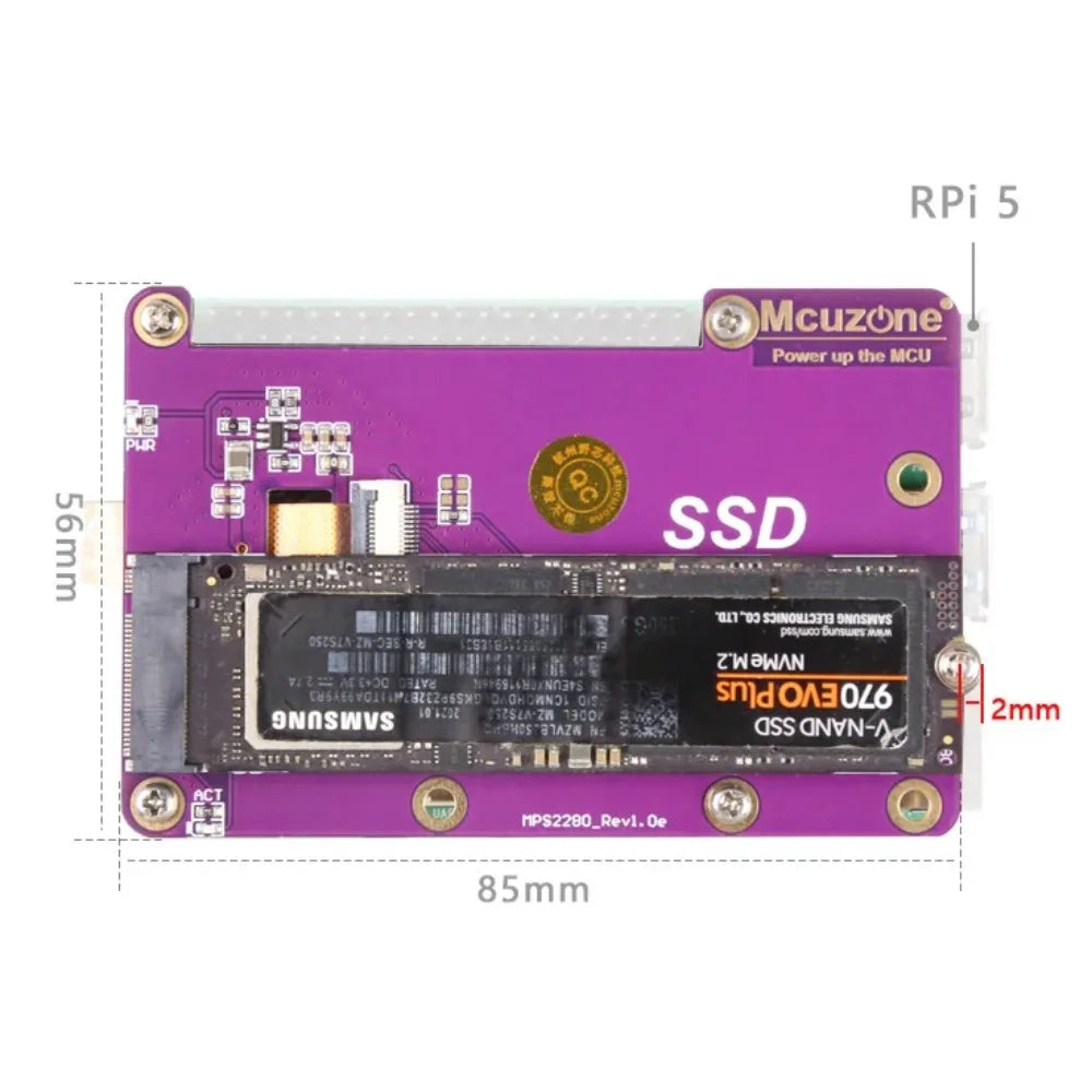 (model:MPS2280)PCIE M.2 NVME 2280 2230 2242  Gen3 SSD HAT for Raspberry Pi 5 Custom