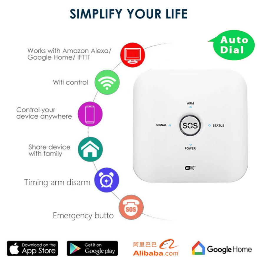 Custom Tuya Smart Wifi+GSM Wireless Smart Home Tuya Alarm System Compatible with Alexa smart security devices Manufacturer