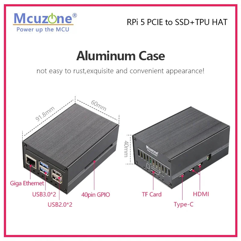MPSTPU(M.2 M) Raspberry Pi 5 PCIE M.2 NVME SSD+TPU HAT Support 2230/2242/2280 Size SSD and Google Coral Edge TPU Custom