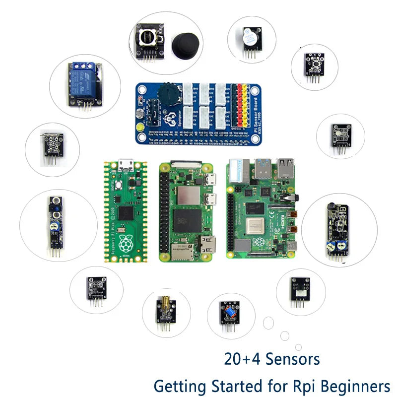 Custom Raspberry Pi Zero 2W or 4B or Pico Starter kit Board AD Sensor expansion board +20 Modules Manufacturer