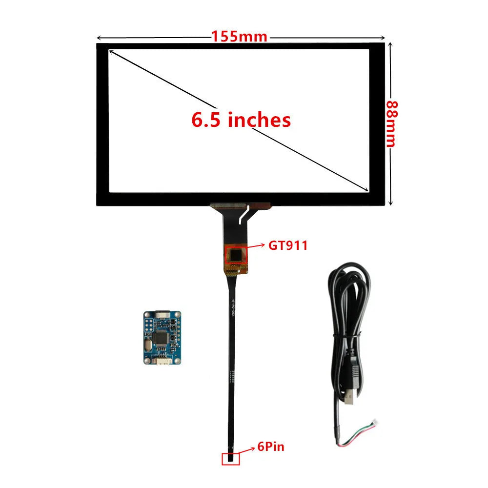 Custom 6.5 Inch 155mm*88mm GT911 Raspberry Pi Compatibility Universal Navigation Capacitive Digitizer Touch Screen Panel Glass Manufacturer