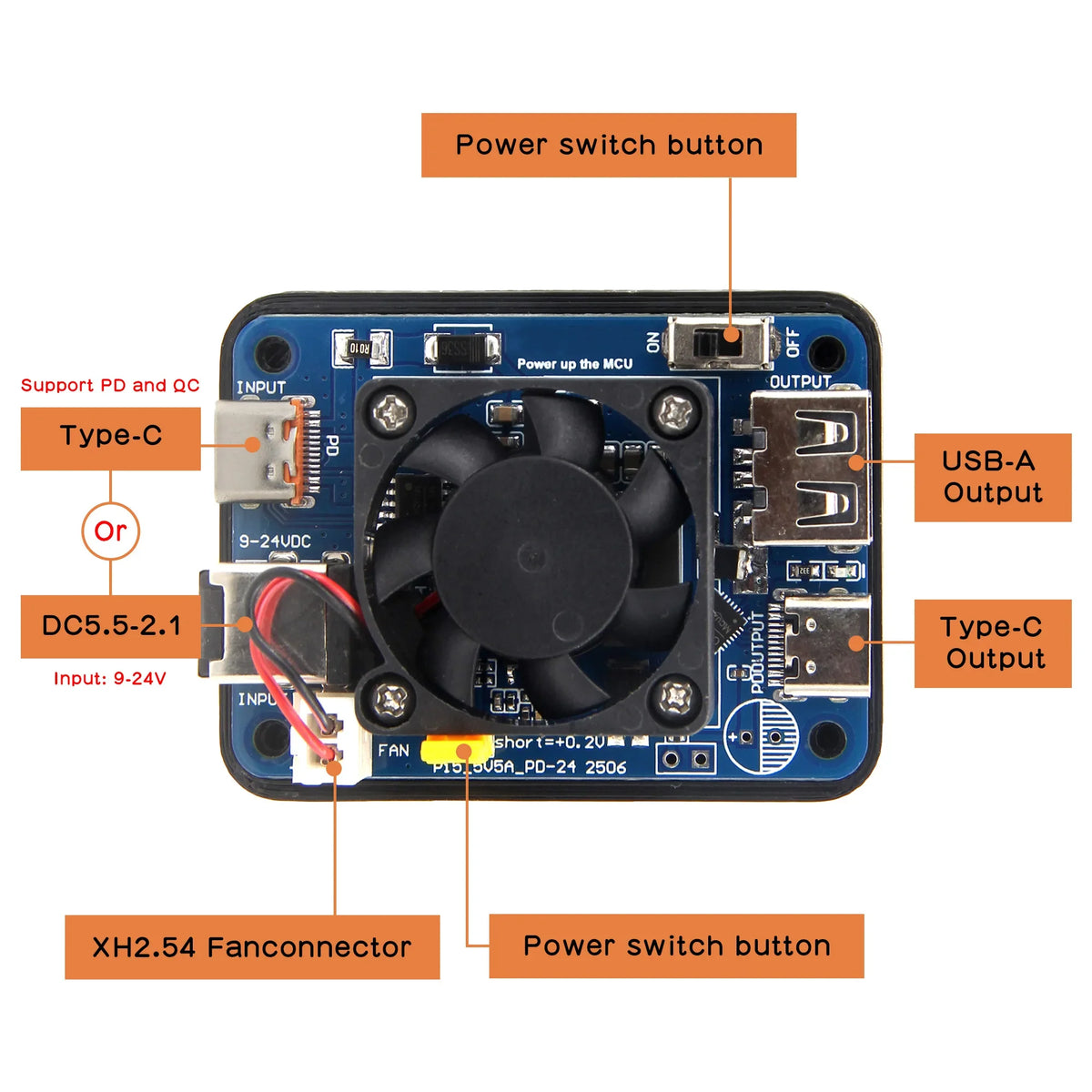 Dual PD Power Module for Raspberry Pi 5, 9-24V DC / PD USB-C 12V Input, 5V 5A USB-C & USB-A Dual Output