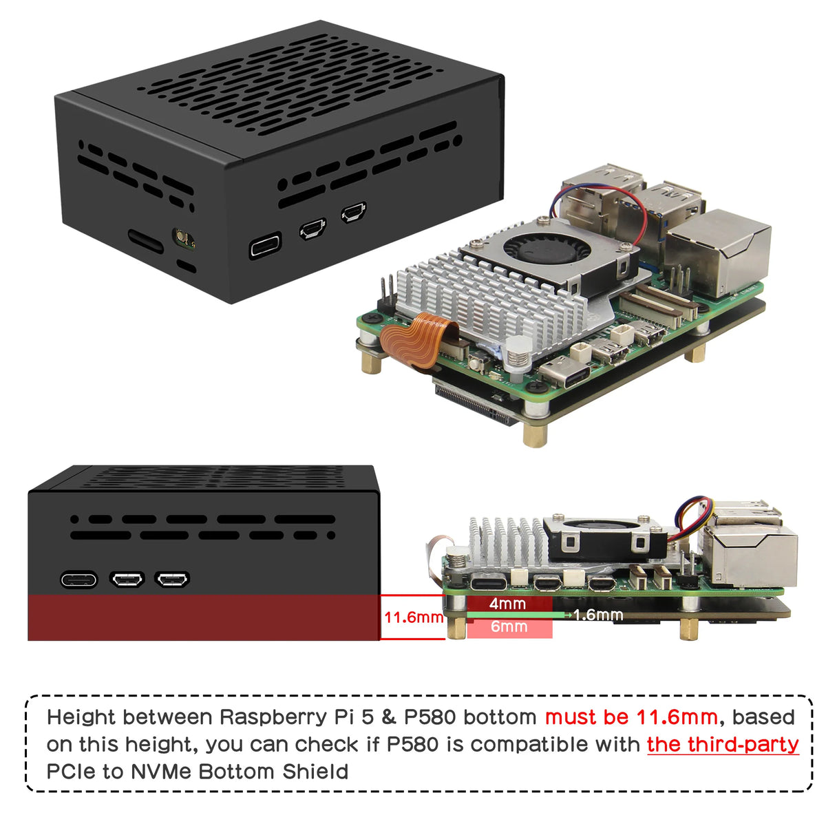 Custom  Metal Case P580 for Raspberry Pi 5 & X1002 Board NOT support X1000/X1001/X1003 Board