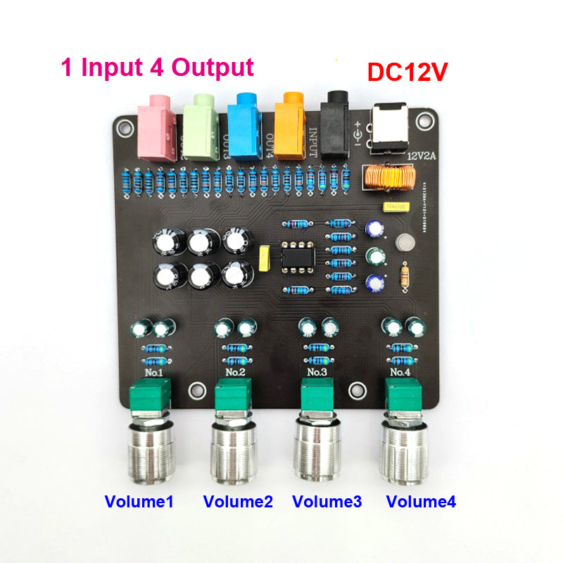 1 Input 4 Output AUX Hub Audio Distributor Signal Selector Switch Audio Source Switcher For Amplifier Board pcb assembly Custom