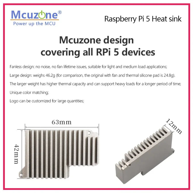 Raspberry Pi 5 Heat Sink Aluminum Alloy Material | Anti-oxidation | Good Thermal Conductivity Custom