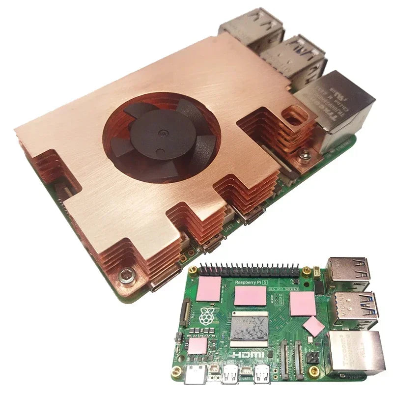 Raspberry Pi 5 Active Cooler Full Copper Heatsink Cooling Fins Copper Case Fan Radiator for Raspberry Pi 5