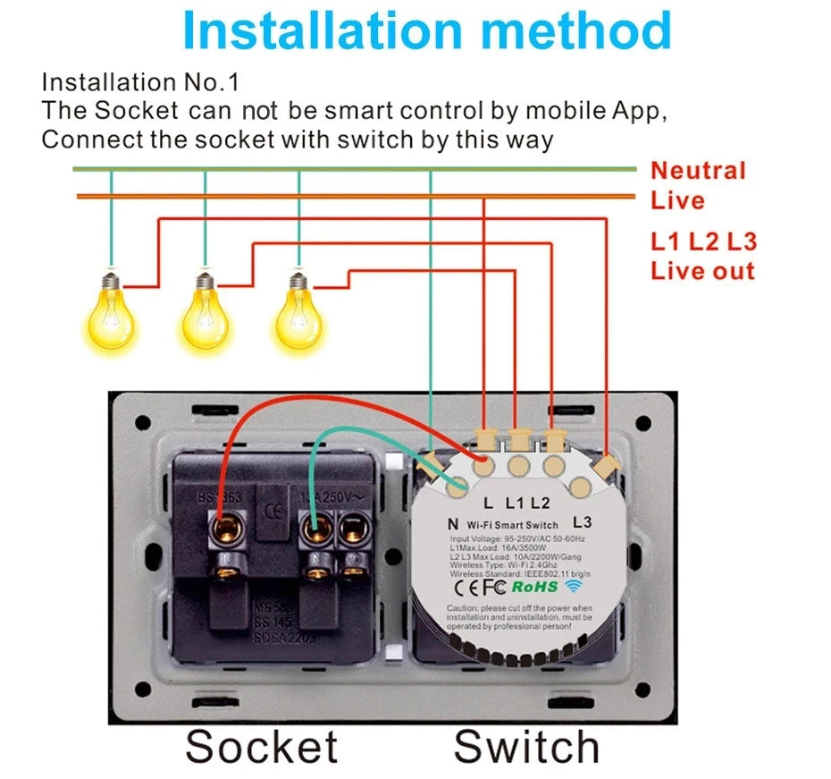 Custom WiFi Smart US Standard Socket Plug with 1/2/3 Gang LED Light Touch Switch APP Control Work Electronic Component Manufacturer
