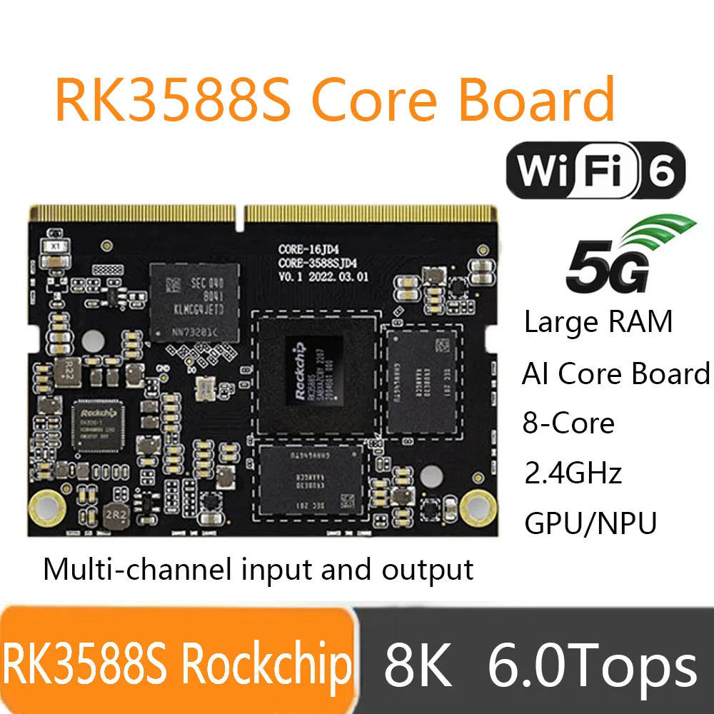 Custom Rockchip RK3588S Core Board 8K AI MainBoard 8-core 64-bit 4GB/8GB/16GB LPDDR4 NPU 6Tops Support Android Debian11AIoT Manufacturer