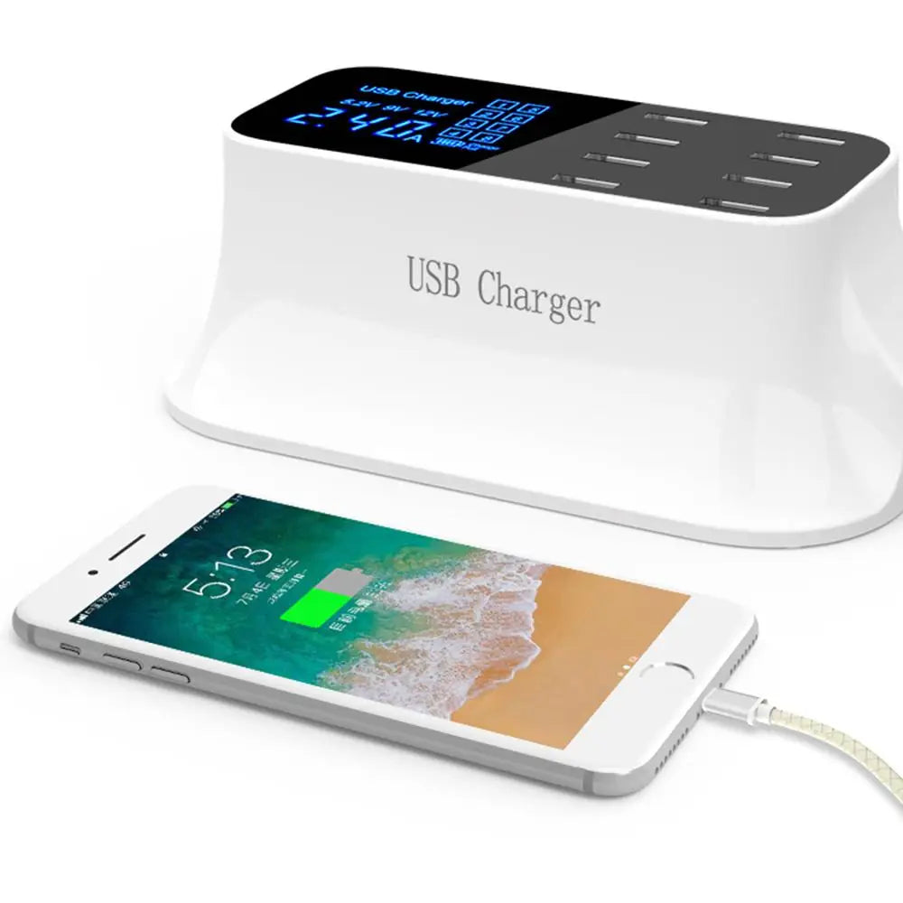 Custom Lonten Quick Charge 3.0 Smart USB Charger Station Led Display Fast Charging Power Adapter Desktop Strip Mobile Phone USB Manufacturer