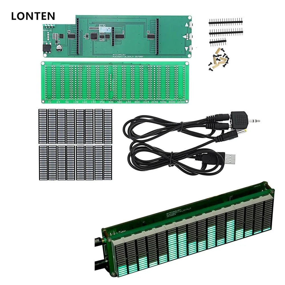 Custom Lonten 16 Level LED Music o Spectrum Indicator Amplifier Board Green Color Speed Adjustable With AGC Mode DIY Kit Manufacturer