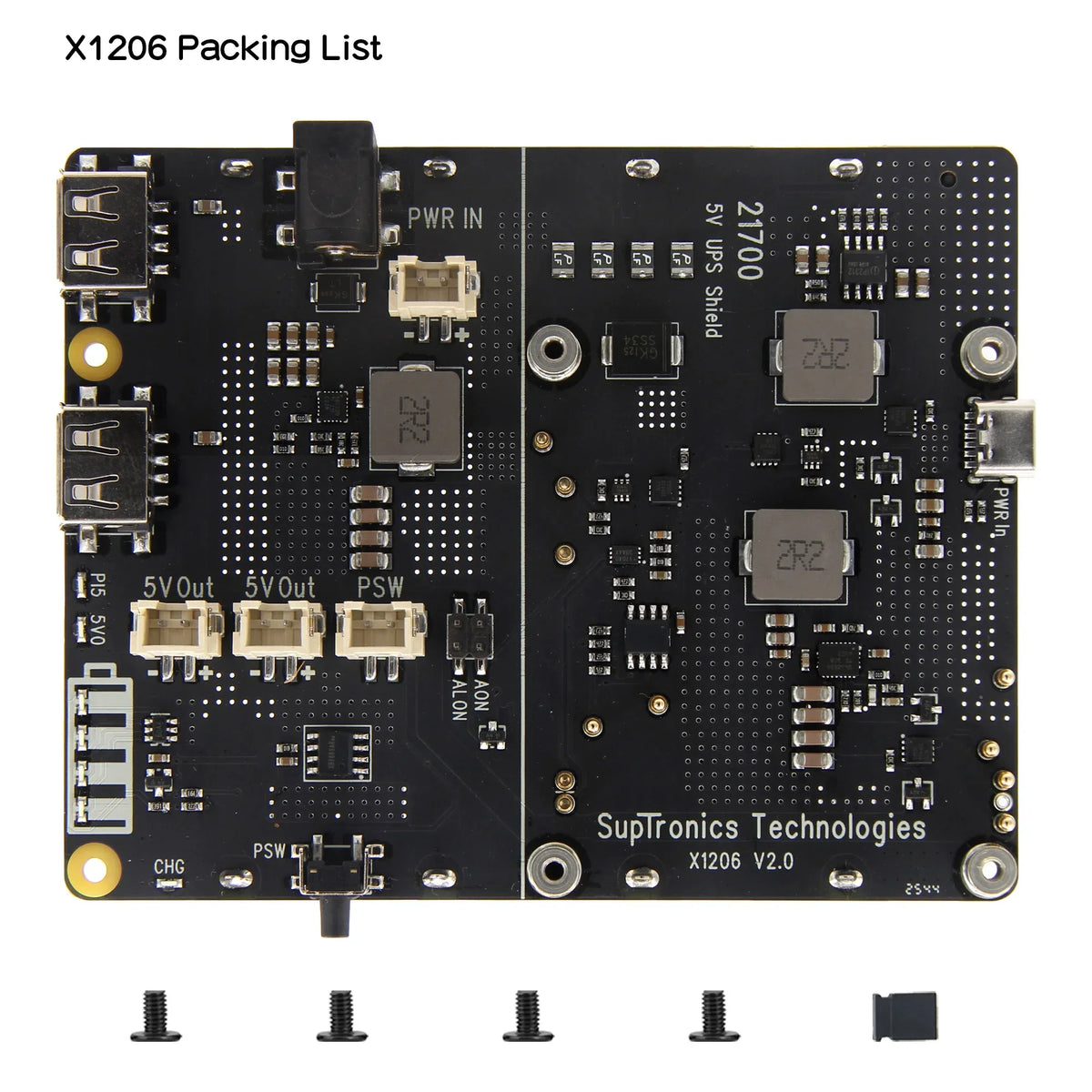 X1206 V2.0 Power Management Board 21700 5V UPS HAT Compatible with 4 Cell 21700 Batteries for Raspberry Pi 5