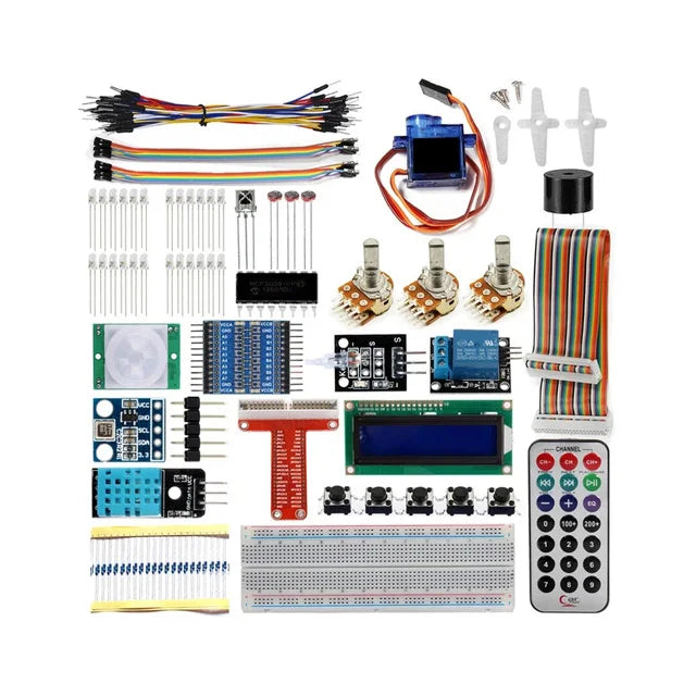 Custom Raspberry Pi 3 Starter Kit Ultimate Learning Suite 1602 LCD SG90 Servo LED Relay Resistors + With GPIO Extension Board Jump Wire Manufacturer