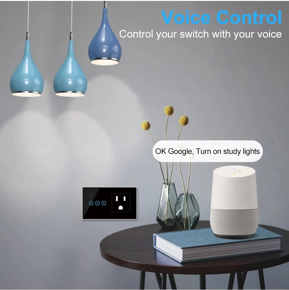 Custom WiFi Smart US Standard Socket Plug with 1/2/3 Gang LED Light Touch Switch APP Control Work Electronic Component Manufacturer